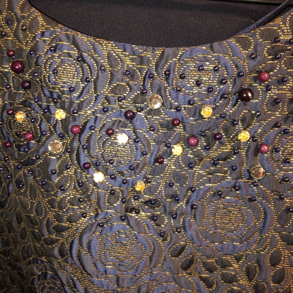 Zara Basic Blouse Blue & Gold Floral Dressy Top - Picture 4 of 9